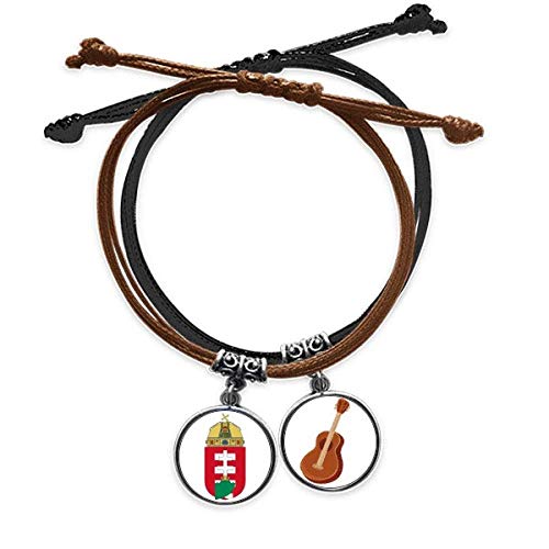 Pulsera de Hungría de cuero con amuleto de guitarra y cadena de mano ajustable