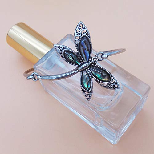 Image of Exquisite Dragonfly Charm Bracelet Abalone Shell Bangle Cuff Antique Silver
