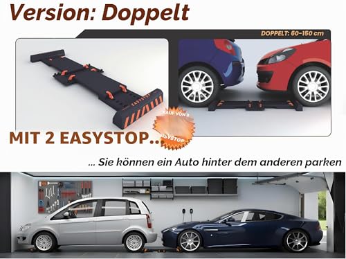 EASYSTOP 1 Verstellbarer Radstopper, GERUCHLOS, Nicht fixiert, schnelle Montage ohne Werkzeug, stoßfestes Plastik. Sicheres und präzises Parken bei niedriger Geschwindigkeit.