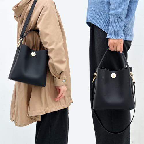 Image of DONNAIN Genuine Leather Bucket Tote Bag for Women, Small Crossbody Bag and Trendy Shoulder Bag with Adustable Strap | Genuine Leather