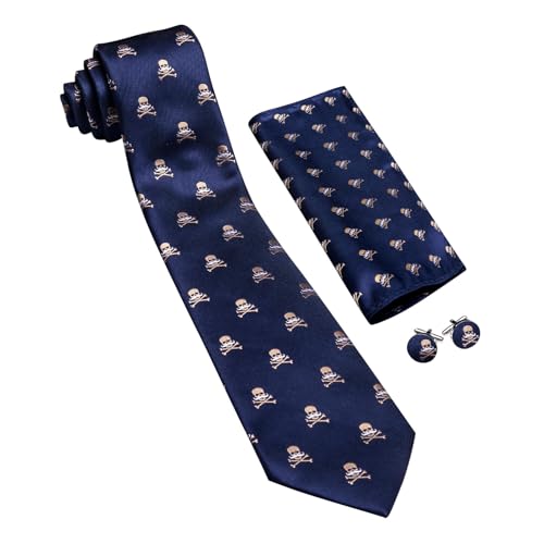 Image of Barry.Wang Man Tie Sets Skull Ties Animal Extra Long Necktie Silk Woven Handkerchief Cufflinks Festival Party Gift