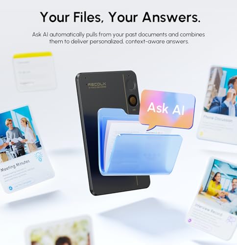 Image of AI Voice Recorder, App Control, Transcribe & Summarize with 71 Pro Templates, Deep AI Analysis, Record Anytime Anywhere for Meetings, Work, Lectures, 112 Languages,Black