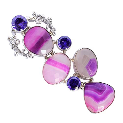 Collier pendentif agate violette synthétique en argent 925 et quartz violet pour femme