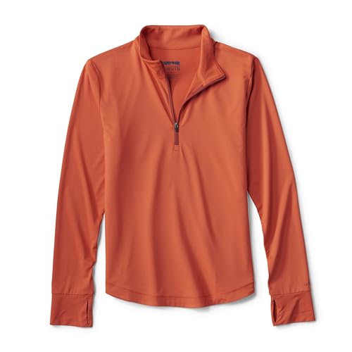 Orvis Sun Defense Quarter Zip Women's Athletic Shirt, UV Protection for Outdoor Activities, Lightweight Sun Defense Top, Papaya - Medium
