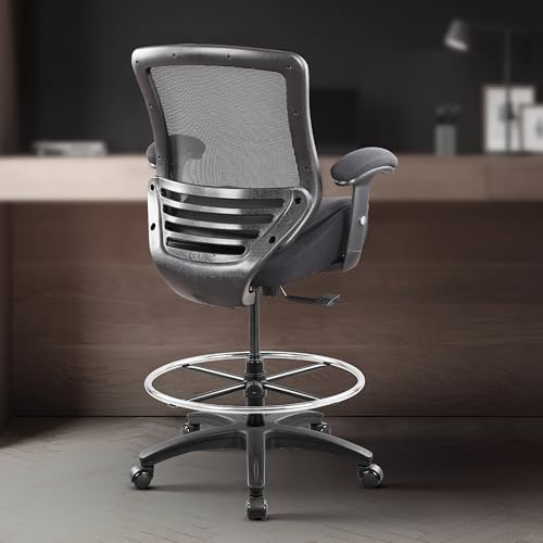 Image of BOLISS 400lbs Ergonomic Office Drafting Chair Mid Mesh Back for Height Adjustable Desk 21inch Foot Ring Height Adjustable Armrest (Black)