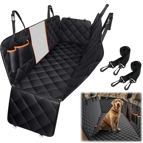 Amexo Funda Perros Coche Impermeable Protector Coche Perros Asiento Trasero Funda de Asiento de Coche para Perros Antideslizante con Ventana de Malla Visible 137 x 147cm