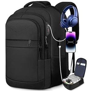 Travel Backpack, Large Carry on Backpack, 17 Inch Laptop Bag, Big Sturdy TSA-Friendly with USB Port College School Rucksack Bag, Gifts for Him Men Women, Black