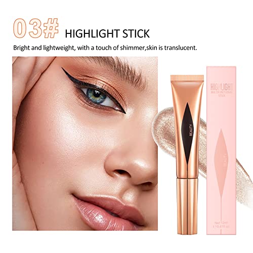 Pasnowfu Liquid Highlighter Beauty Wand, Face Highlighter Stick With Soft Cushion Applicator, Smooth Shimmer Highlighter Pen For Face Body, Long-Wearing Waterproof Glittering Highlighter Makeup (#03) #TOP1