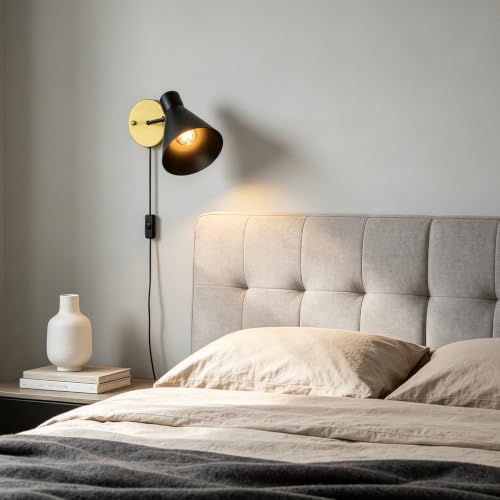 Apliques de pared E27 con cable e interruptor orientable estilo vintage negro y dorado 5