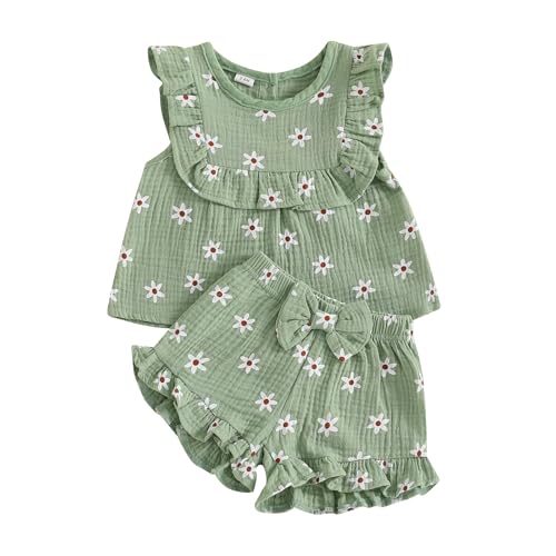 BemeyourBBs Summer Toddler Girl Clothes Baby Girl Ruffle Shirt Shorts Set