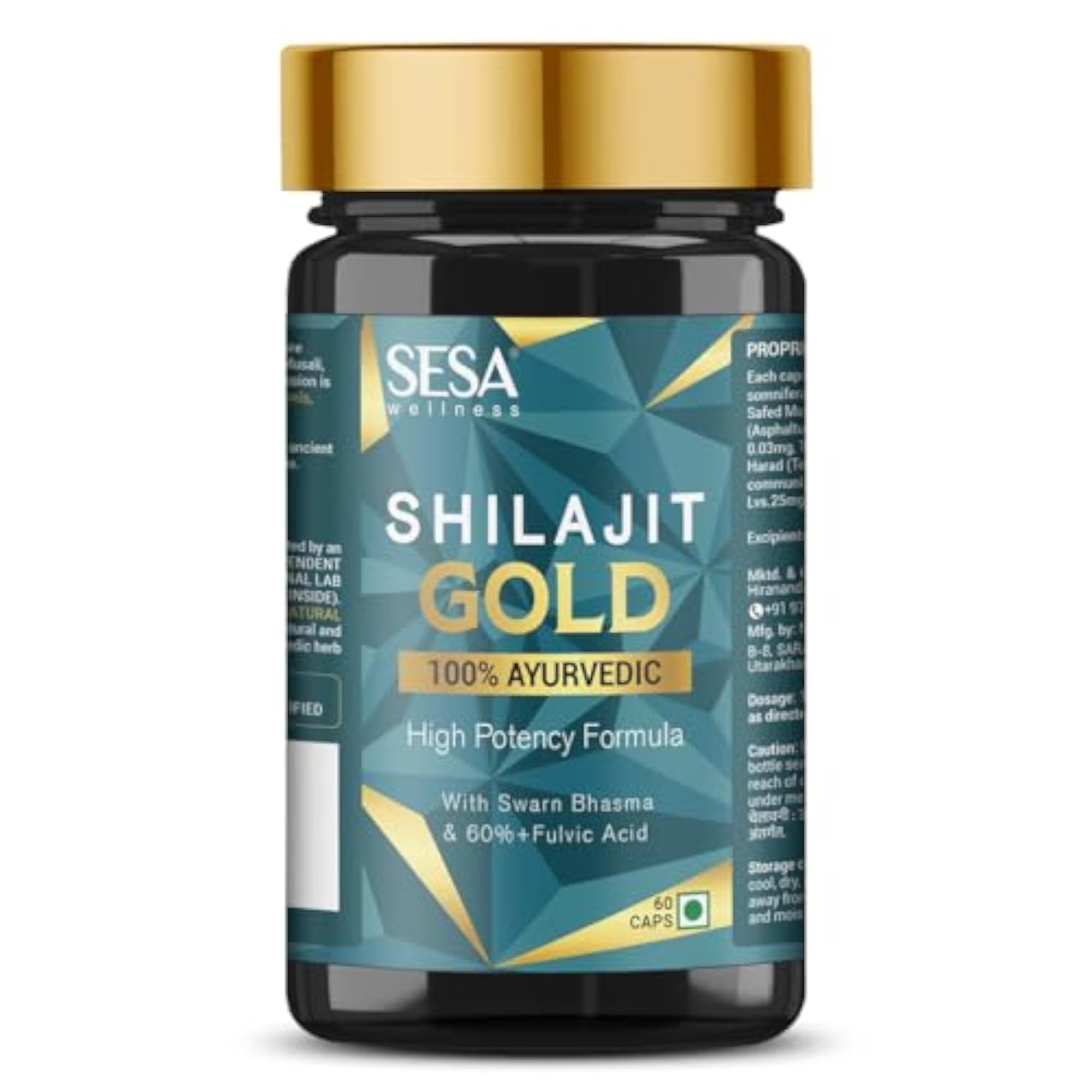SESA Shilajit Capsules, 60%+ Fulvic Acid, 60 Count