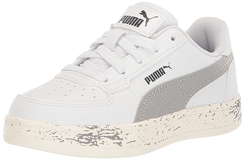 PUMA Caven Sneaker, White-Concrete Gray Black, 10.5 US Unisex Little Kid