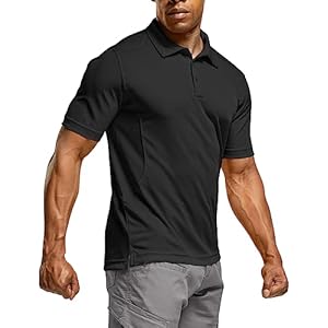 CQR Men’s Polo Shirts, Tactical Short Sleeve Golf Performance Shirts, Lightweight Dry Fit UPF 50+ Pique