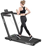 Tapis De Course Pliable GYMAX 2-en-1 – 1-12 Km/h, écran LED, Télécommande, Bluetooth, 120 Kg, Pour Maison/bureau