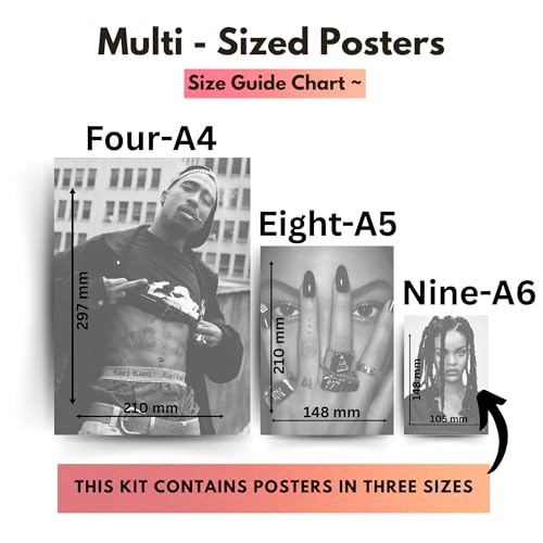 Image of Yellow Town India Urban Legends 2.0 Hip Hop Wall Poster Kit for Men | Minimal Black & White Streetwear Aesthetic Posters for Room Decor | 300 GSM Multi Sized Art Prints | A4+A5+A6 Poster Mix | Free Wall Adhesive