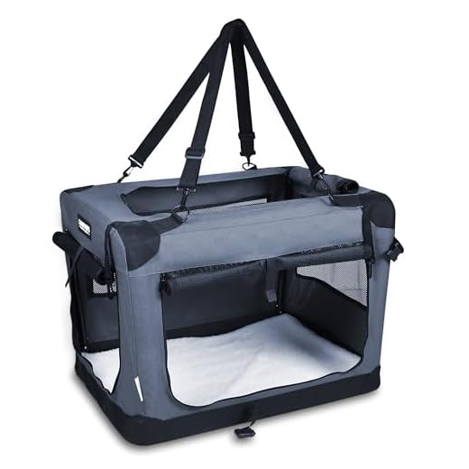 JESPET Soft Dog Crates Kennel for Pets, 3 Door Soft Sided Folding Travel Pet Carrier with Straps and Fleece Mat for Dogs, Cats, Rabbits, Grey Blue & Beige (26" L x 20" W x 20" H, Grey)
