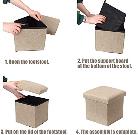 DRSUMLF Storage Ottoman Folding Organizer Foot Stools, Linen Cube Footrest Single Seat, Foldable Organize Storage Chest Box with Lids