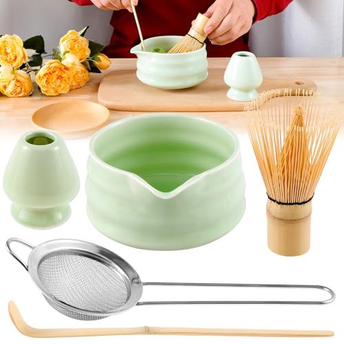 Set tradicional de té Matcha con accesorios cerámicos miniatura 1