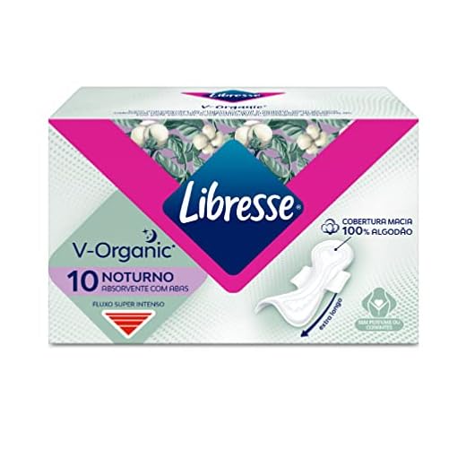 Libresse V Organic, Absorvente Noturno Regular, com Abas - 10 unidades