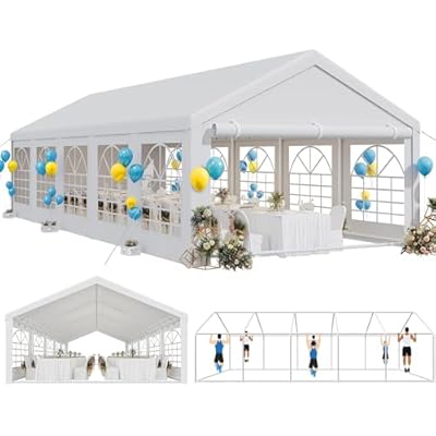 YITAHOME 16x32ft Heavy Duty Party Tent Outdoor Wedding Tent Canopy Event Shelters Upgraded Galvanized Steel Carport with Removable Sidewall Windows for Commercial and Parties, White