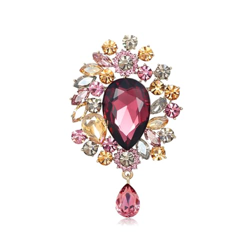 Image of Sparkling Crystal Brooch Pin Vintage Rhinestone Bridal Brooch Lapel Pin Large Crystal Gemstone Flower Brooch Clothing Hat Bag Suit Dress Clothing Jewelry for Women