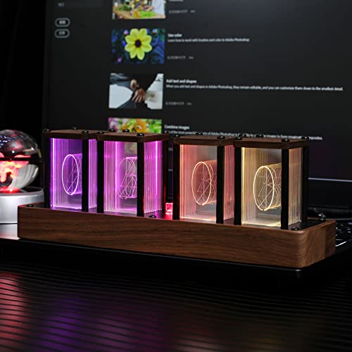 Nixie Tube Clock Digital Alarm Clock, Walnut Rgb Desk Clock For Bedroom,Diy Led Imitation Nixie Tube Clock (8.5 X2.36 X2.95 Inch - A Retro Gift To Decorate Your Desk #TOP3