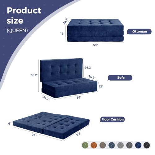 Image of MAXYOYO 6 inch Folding Sofa Bed for Floor, Tufted Tri-Fold Floor Mattress