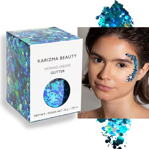 KARIZMA Mermaid Body Glitter. 30g Chunky Face, Hair, Eye and Body for Women. Rave, Festival...