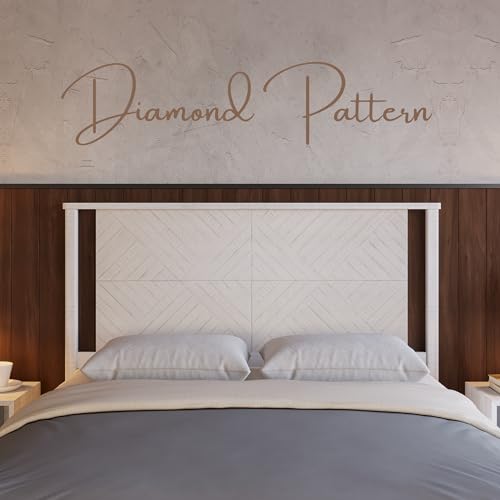 Image of Bme Ethan Diamond Queen Headboard ONLY, Rustic and Scandinavian Style, Solid Acacia Wood, Easy Assembly, Queen Size Headboard Option Available, Classic Design for Bedrooms, Rustic White