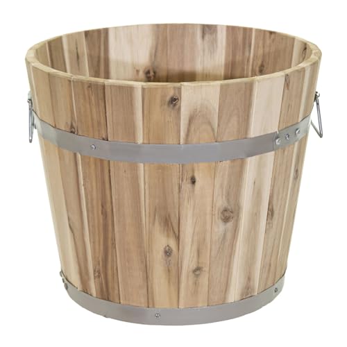 colourliving Pflanztopf Holz mit Griffen robuste Blumentöpfe Pflanzkübel rund FSC Akazienholz Blumenkästen aus Holz (33/28 cm)