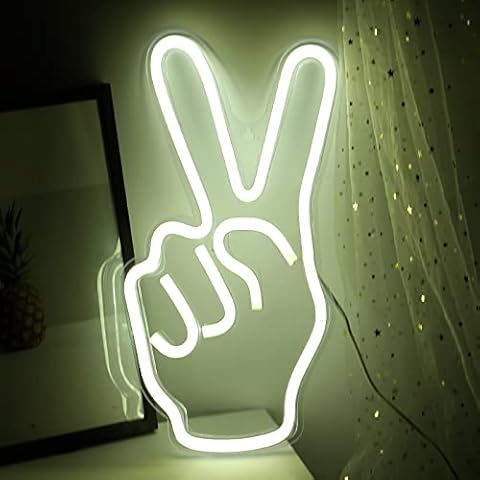 DUDIU Peace Hand Neon Sign Victory Gesture Neon Signs for Wall Decor Peace Neon Light Up Sign for Bedroom Living Room Kids Room Game Room Decoration White Neon Night Light Cover