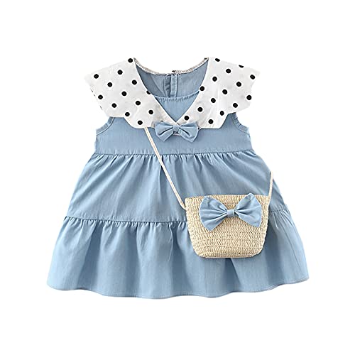 FGUUTYM Niñas Con Blusa Niños Bebé Polka Bolsillo Sin Mangas Salidas Niñas Ropa Niño Vestido Princesa Punto Niña Ropa & Falda Online Mujer, azul claro, 1 2 Años
