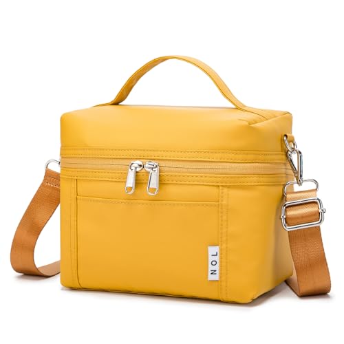 Image of NOL Natural Organic Lifestyle Reusable Insulated Lunch Bags for Adults Lightweight Nylon Waterproof Lunch Box with Removable Adjustable Strap Insulated Lunch Bag for Work (Small Earth-yellow)