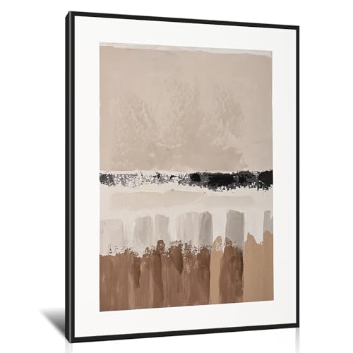 Poemwish Minimalist Canvas Wall Art, Earth Tone Bathroom Wall Decor, Textured Geometric Wall Decor for Bedroom, Abstract Layered Painting in Neutral Tones