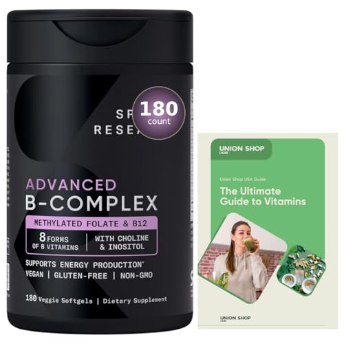 Advanced B-Complex with Methylated Folate & B12-3 Month-Supply - Vegan Gluten Free Non-GMO Energy - 180 Count + Exclusive Vitamin Guide