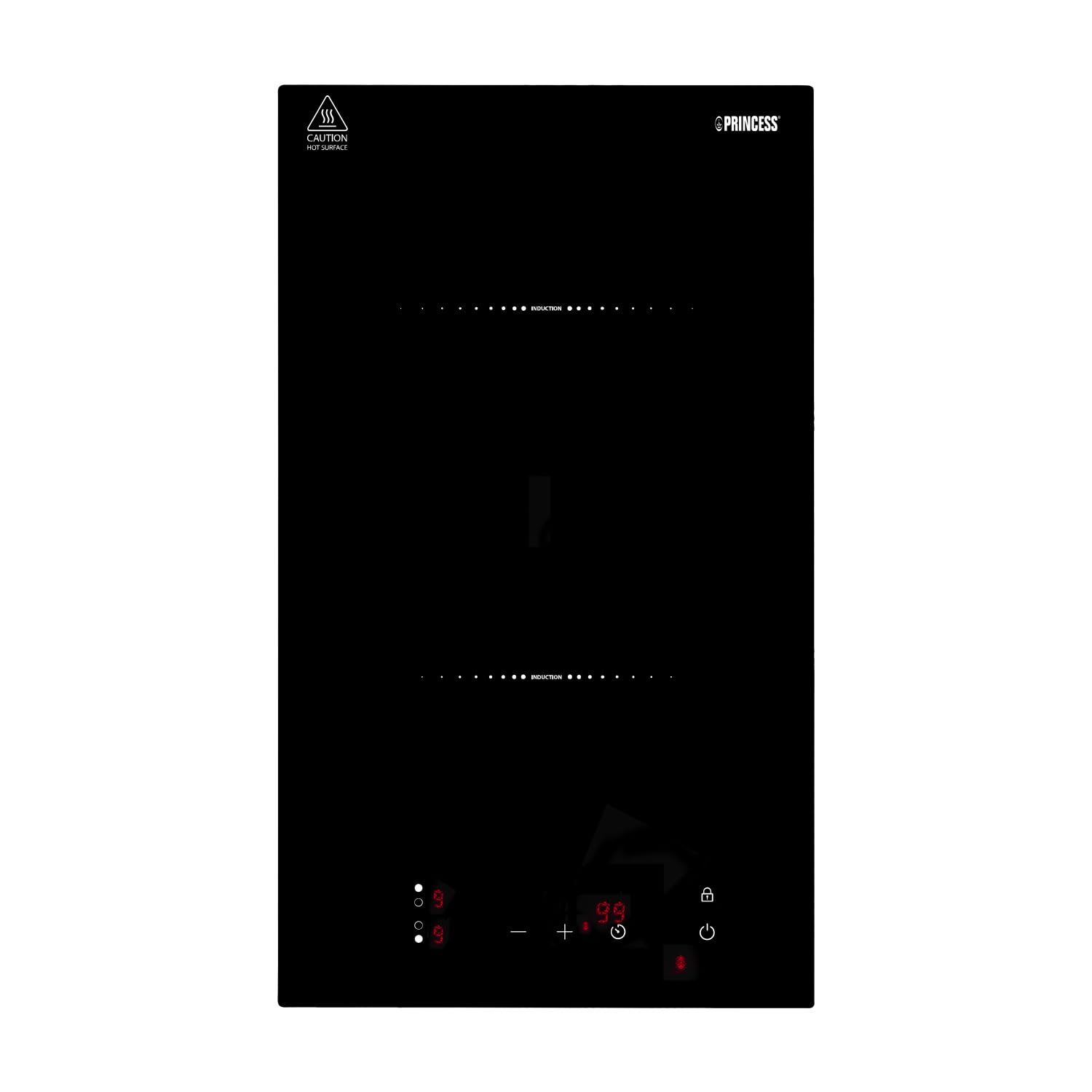 Princess Placa de inducción doble, empotrable o de sobremesa, 3300 W, control táctil LCD, temporizador, apagado automático, protección contra sobrecalentamiento, fácil limpieza, 303015