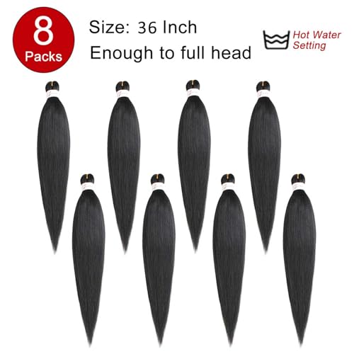XTREND 8 Packs 36 Inch Long Pre Stretched Braiding Hair EZ Braiding Hair Extensions for Box Braids Hot Water Setting Soft Yaki Texture Kanekalon Crochet Hair Extensions for Braiding - Image 4
