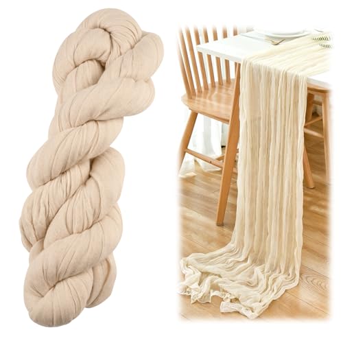 Xyvor Camino De Mesa De Tela En Muselina, 90 X 300Cm Tapetes para Mesa, Moderno Tela Decorativa para Bodas, Suave Mantel De Tela Gasa Boho, Vintage Largo Camino De Mesa para Cocina, Comedor, Fiesta