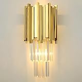 Lluminación de pared, Lámpara de pared de cristal de cabecera de estilo francés Luces de tocador de baño de oro, sobre espejo Accesorios de iluminación de acero inoxidable Lámpara de sala de estar de