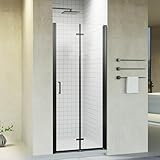 32-33.5' W x 72' H Semi-Frameless Matte Black Shower Door, ANSI/SGCC Certified 6mm Clear Tempered Glass, Pivot Bifold Bathroom Door with Reversible Installation, Waterproof for Small Space