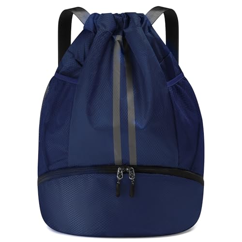 Vortix Turnbeutel für Jungen Damen Herren Kinder, Sportbeutel mit Kordelzug, Wasserdichter Turnbeutel mit Schuhfach, Gym Bag für Basketball, Fußball, Sport, Yoga und Schwimmen (Navyblau)