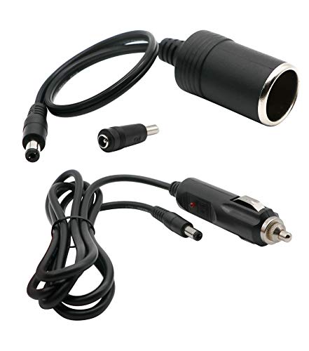 Car Cigarette Lighter Female Socket to DC 5.5mm x 2.1mm Plug and Male Cigarette Lighter to DC 5.5mm x 2.1mm Jack Adapter