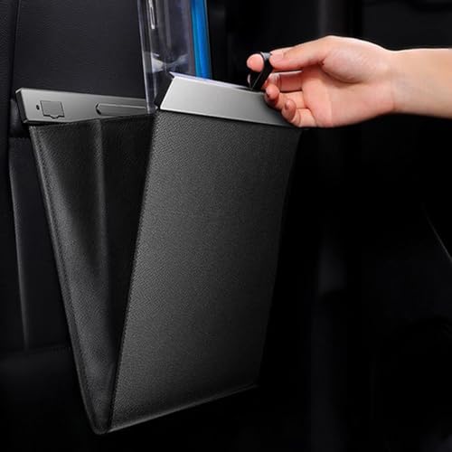 Image of sunnymark&co Car Trash Bag, Slim Design Garbage Cans, PU Material Trash Bins Hanging for Car Seat Back Organizer Storage Bag,Multi-Purpose Suspended car Trash Bag (Black)