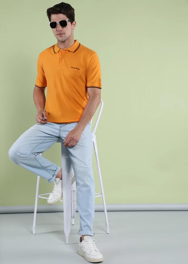 Image of Men's Polo T-Shirt | Stand Alone | 100% Organic Cotton Polo Shirt | Side Slit | Anti-Pilling Biowash Fabric | Half Sleeve | Regular Fit | Premium Casual Wear
