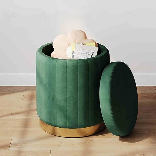 Pouf contenitore rotondo con coperchio rimovibile, pouf in pelle per camera da letto, soggiorno, hotel, sgabello per il cambio delle scarpe e soluzione di stoccaggio