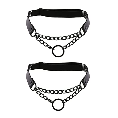 Alisikee 2Pcs Adjustable Leg Garter With O-Ring Chains, Elastic Thigh Garters Belt For Women, Black #TOP18