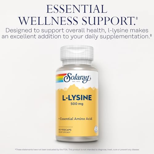 Image of SOLARAY L Lysine 500 mg Capsules - Free-Form Essential Amino Acids Supplement - Powerful Wellness Support with L-Lysine Amino Acid - Lab Verified, 60-Day Guarantee, 60 Servings, 60 VegCaps