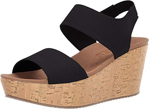 Skechers Women's BRIT-Tall Tale-High Wedge Quarter Strap Sandal, Black, 10 M US