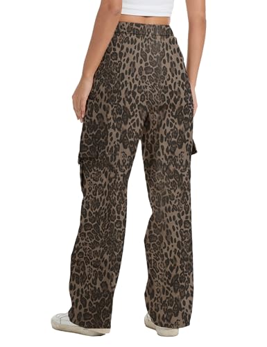 Image of Cargo Pants for Women High Waist Wide Leg Stretchy Pull On Baggy Casual Pants with Pockets