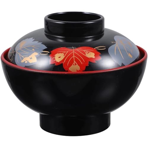 HiyyFloy Bols Japonais Traditionnels, 1 Lot de Bols À Soupe Miso avec Couvercles, Bol À Soupe en Mélamine Incassable, Bol À Collation pour Ramen Riz Japonais